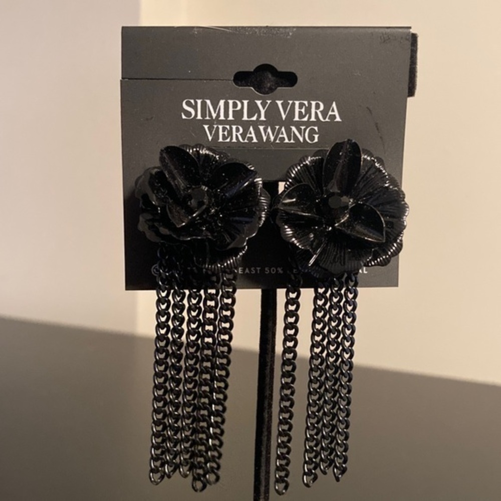Simply Vera Vera Wang Black Chain Floral Earrings